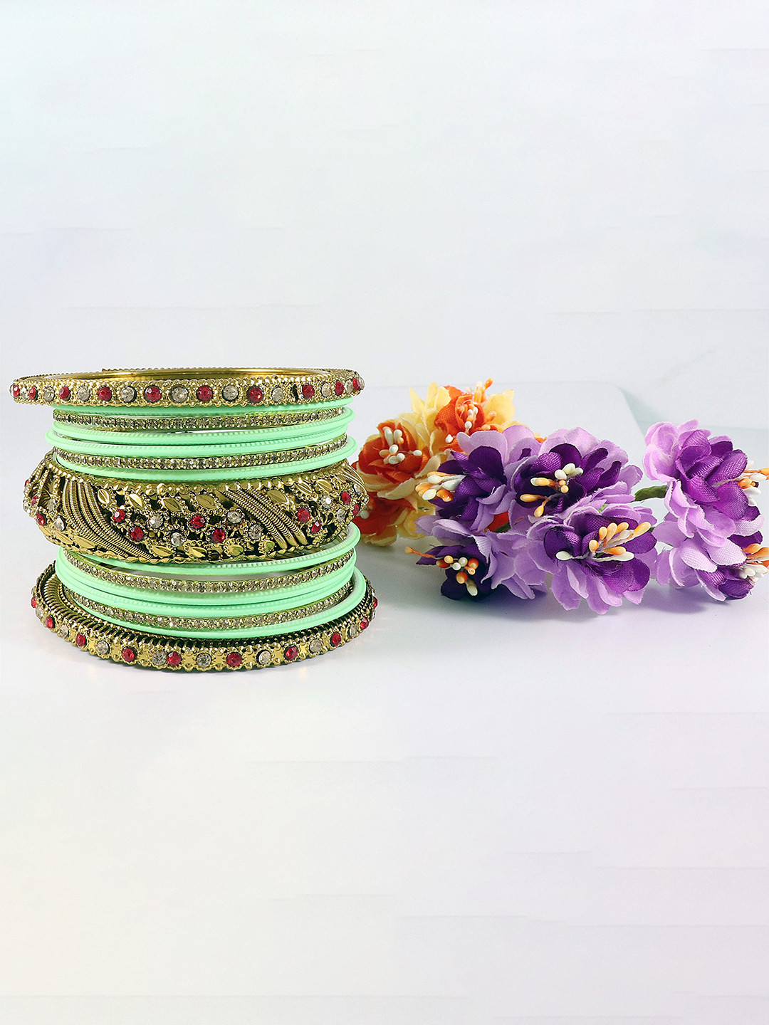 ZULKA Set of 30 Non-Precious Metal Base Zircon Gemstone Studded Bangles