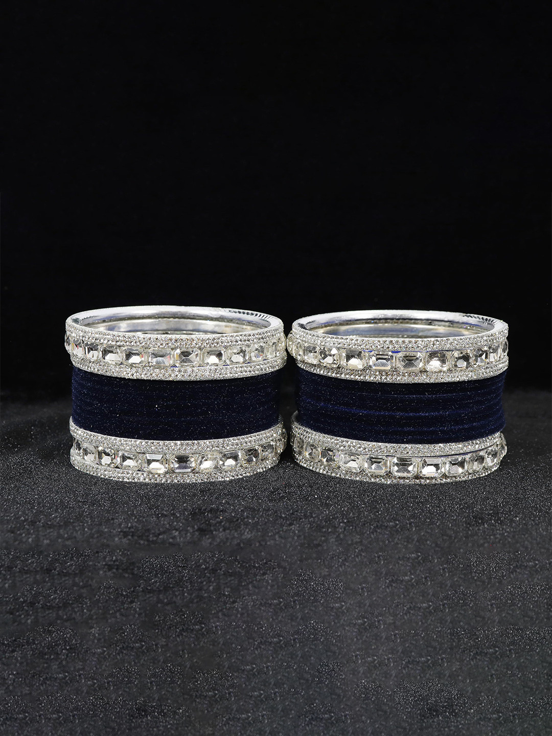 ZULKA Set OF 28 Metal Bangles Studded with Zircon Gemstone and Velvet Bangles