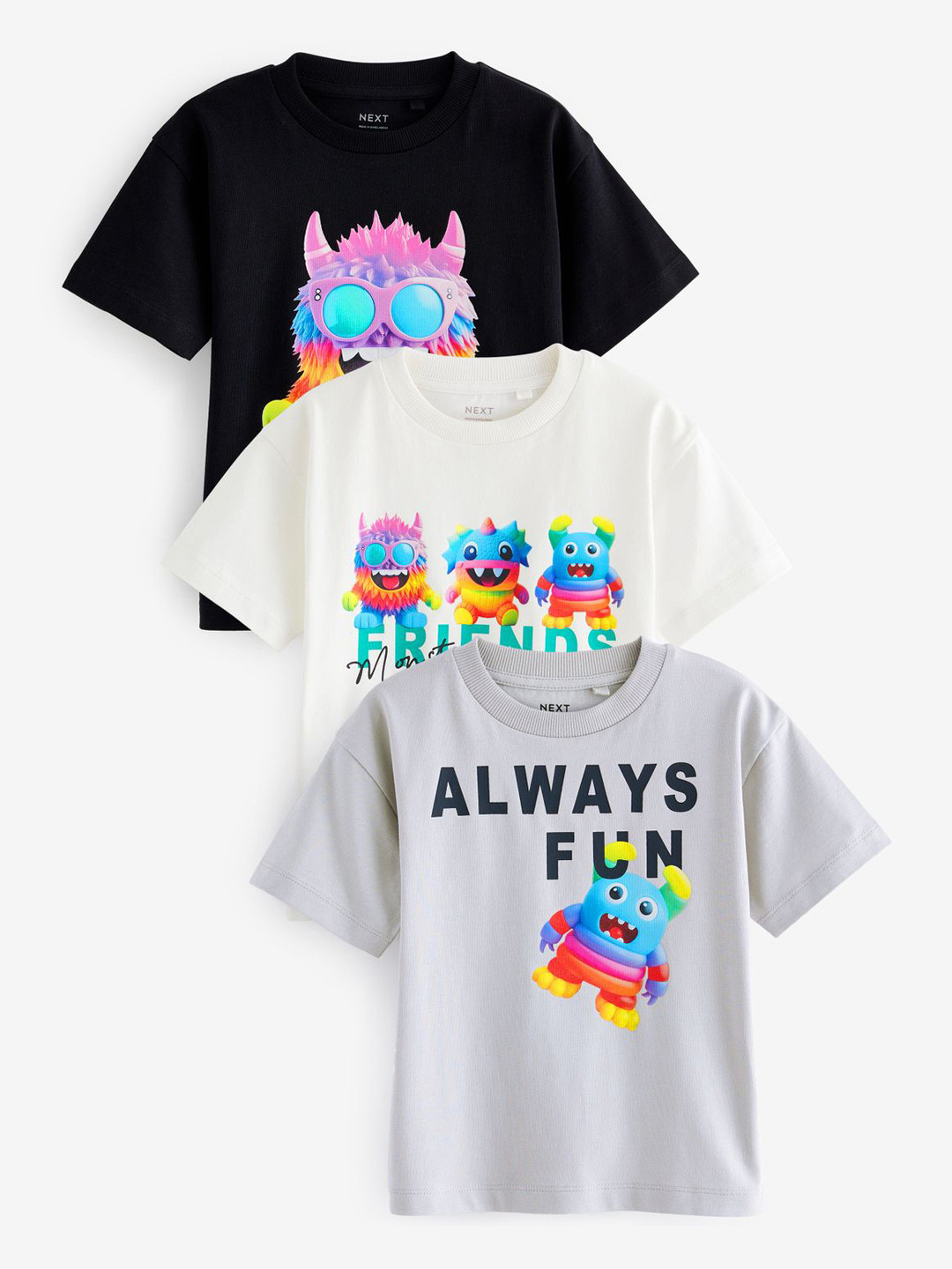 NEXT Boys AI MONSTERS Set of 3 Printed Pure Cotton T-shirts