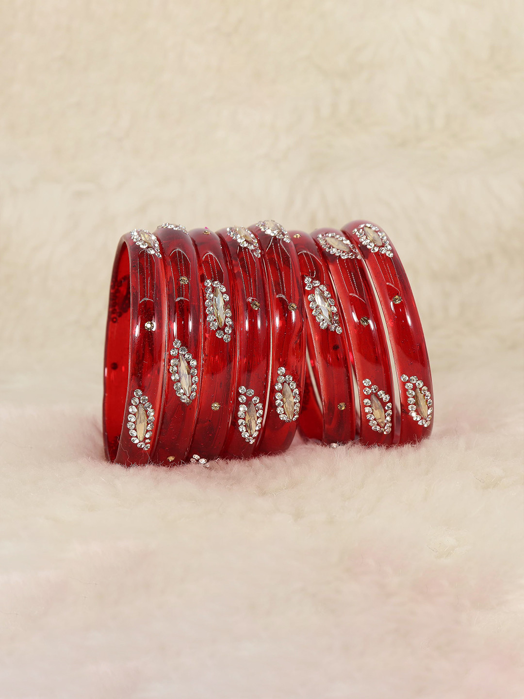 ZULKA Set of 8 Alloy Base Artificial Studded Glass Bangles