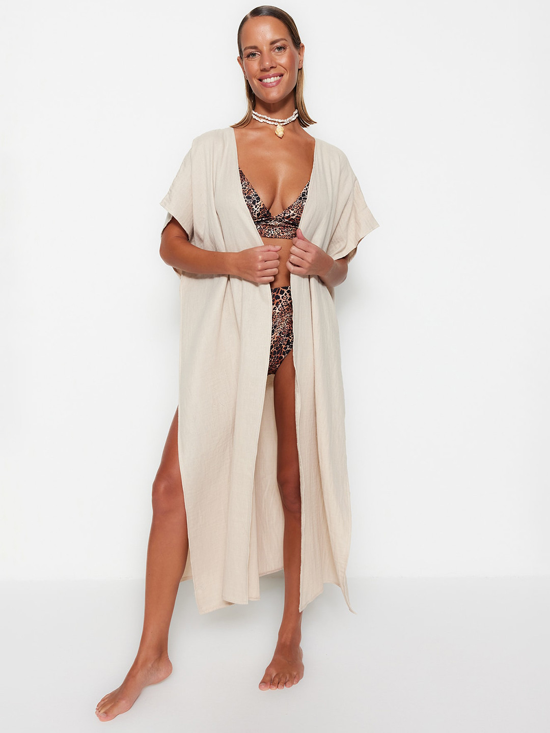 Trendyol Pure Cotton Chevron V-Neck maxi dress