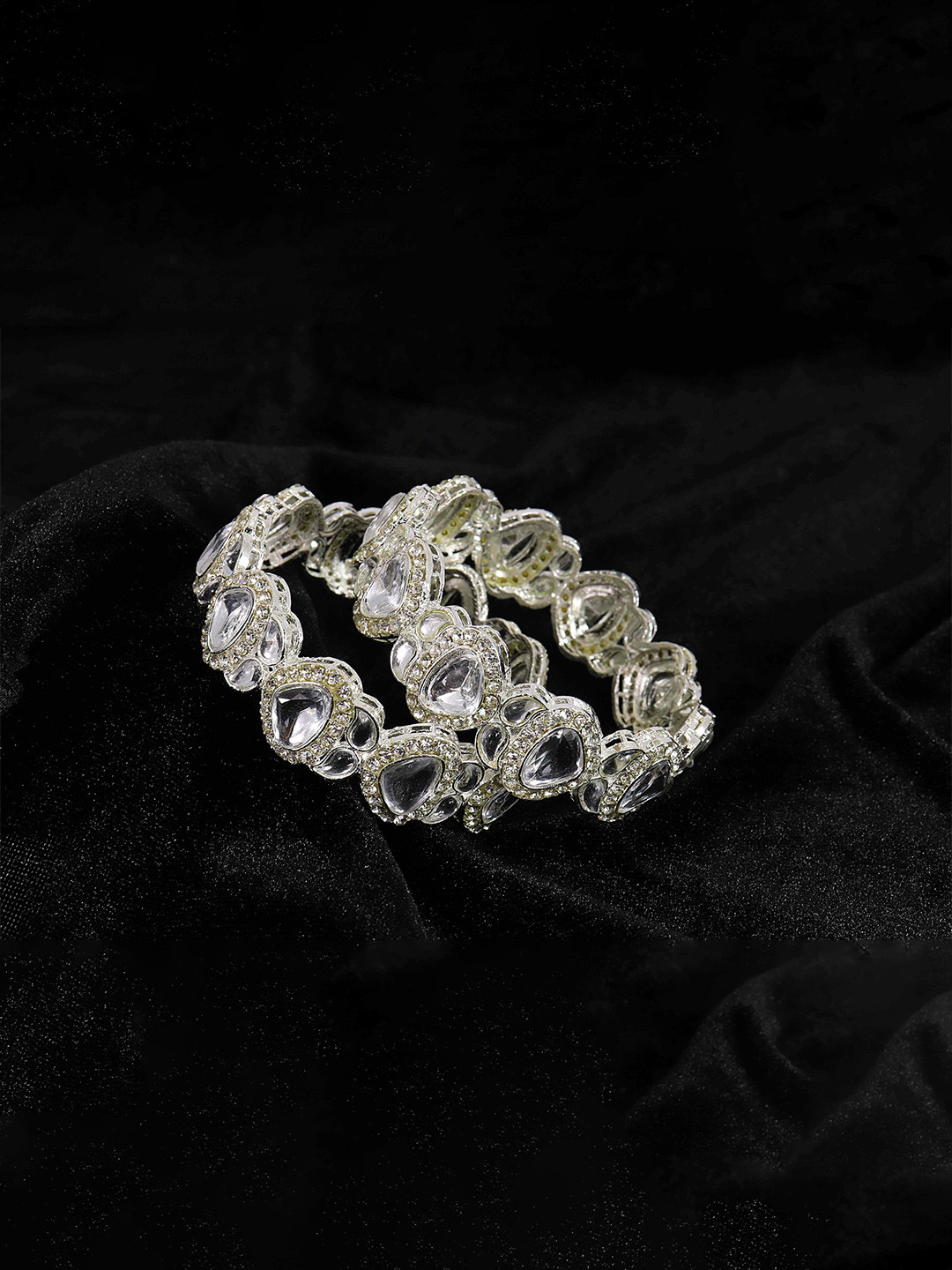 ZULKA Set Of 2 Zircon Diamond & Kundan Mirror Kada Bangles