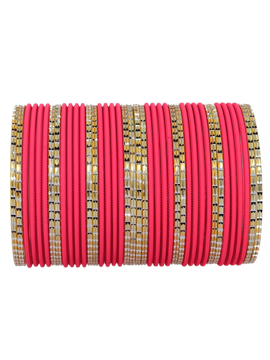 ZULKA Set of 40 Pink & Gold-Toned Engraved Metal Bangles