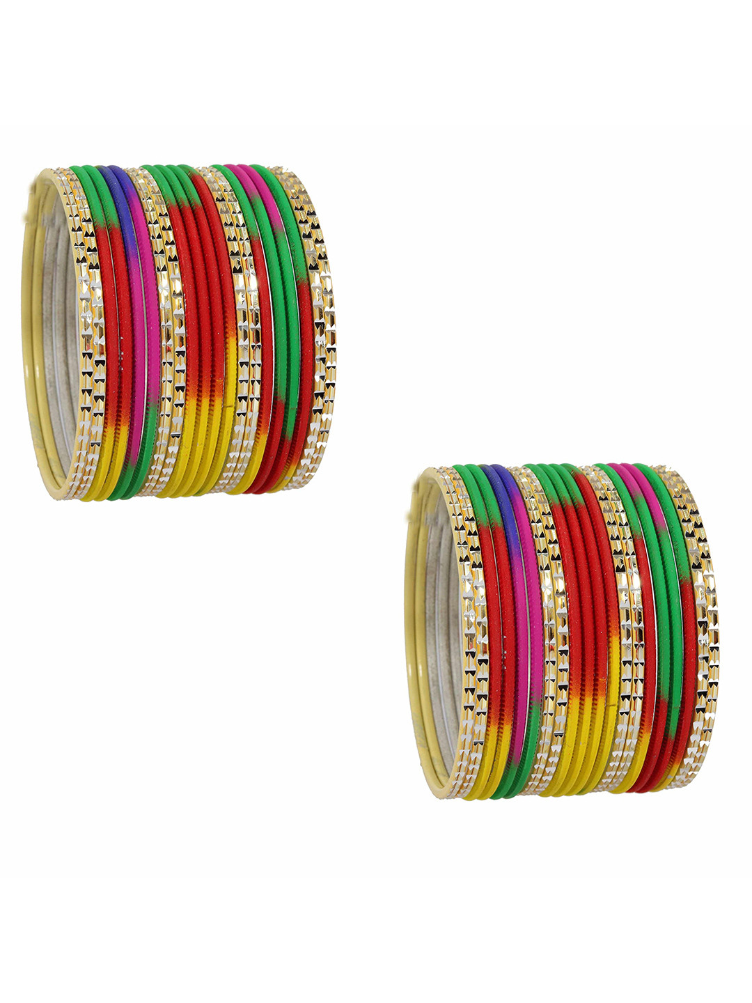ZULKA Set of 40 Multicoloured Engraved Metal Bangles