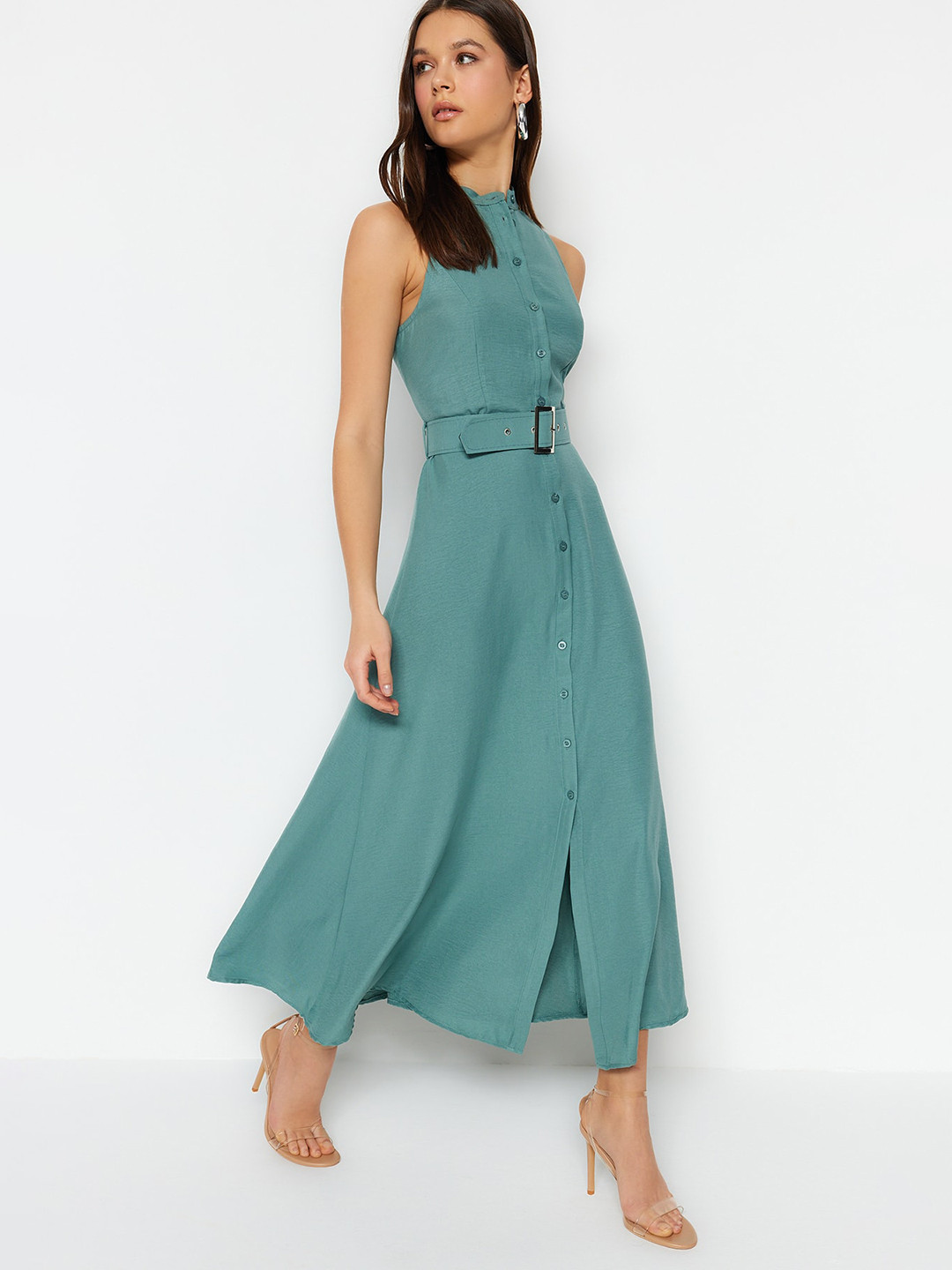 Trendyol Women Mock neck sleevelessn Botton closure Maxi Dress