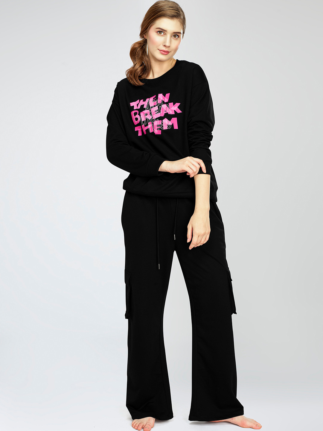Zeyo Women Typography Printed Night suit