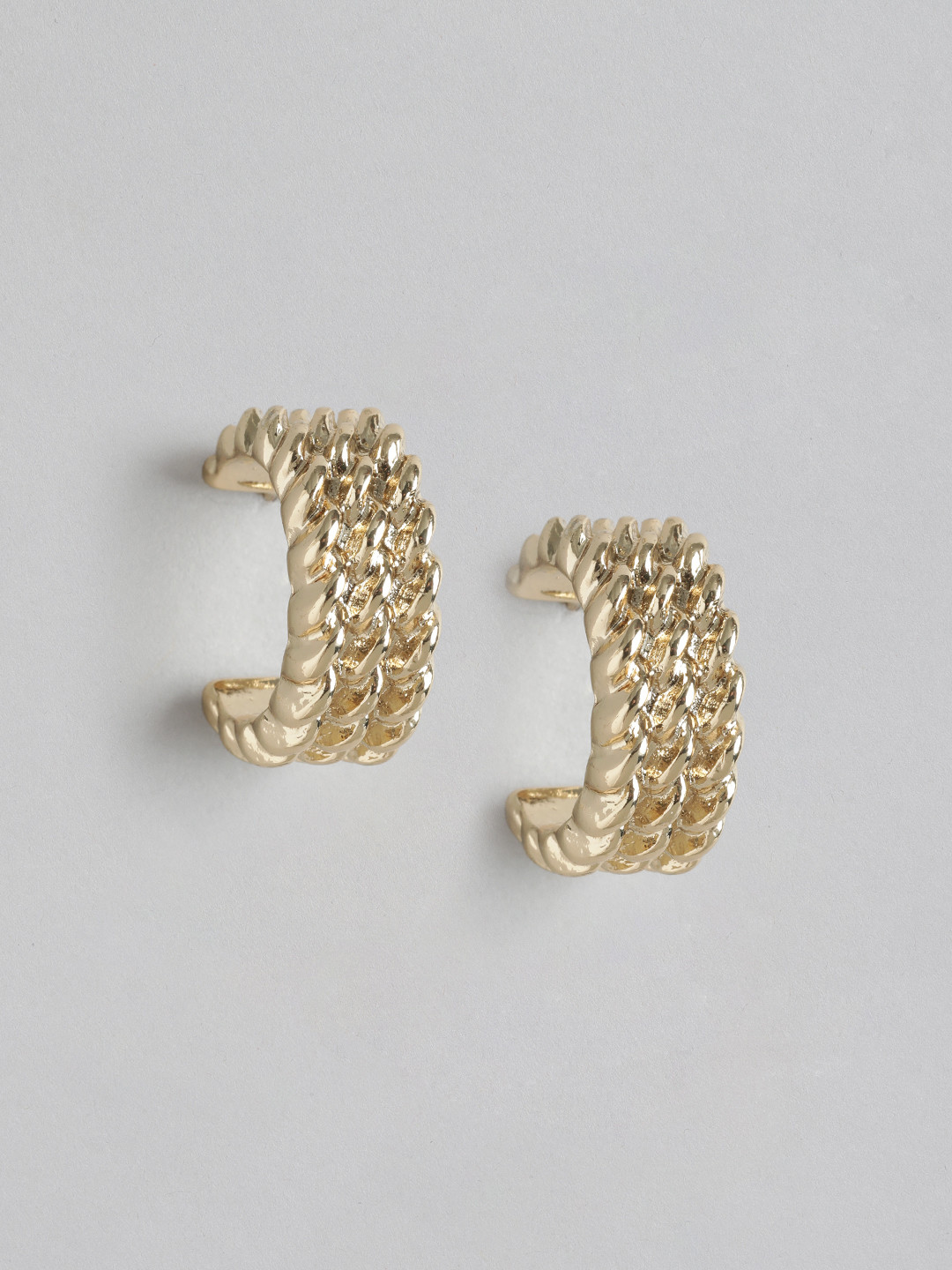 Forever New Gold Plated Textured Classic Half Hoop Earrings