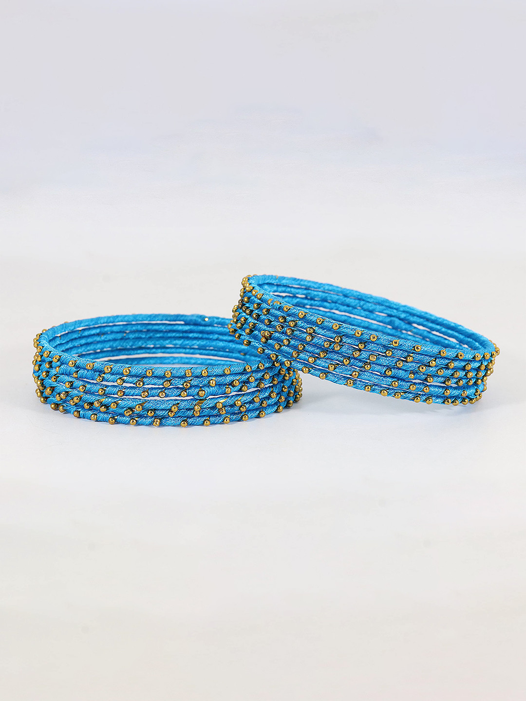 ZULKA Set of 12 Silk Thread Work Metal Bangle