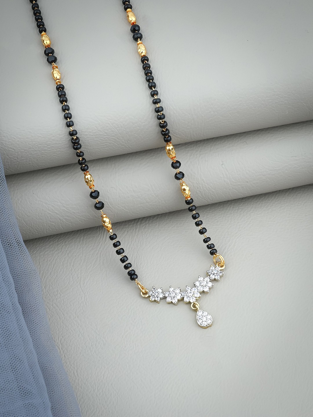Wynona Gold-Plated American Diamond and Beads Mangalsutra
