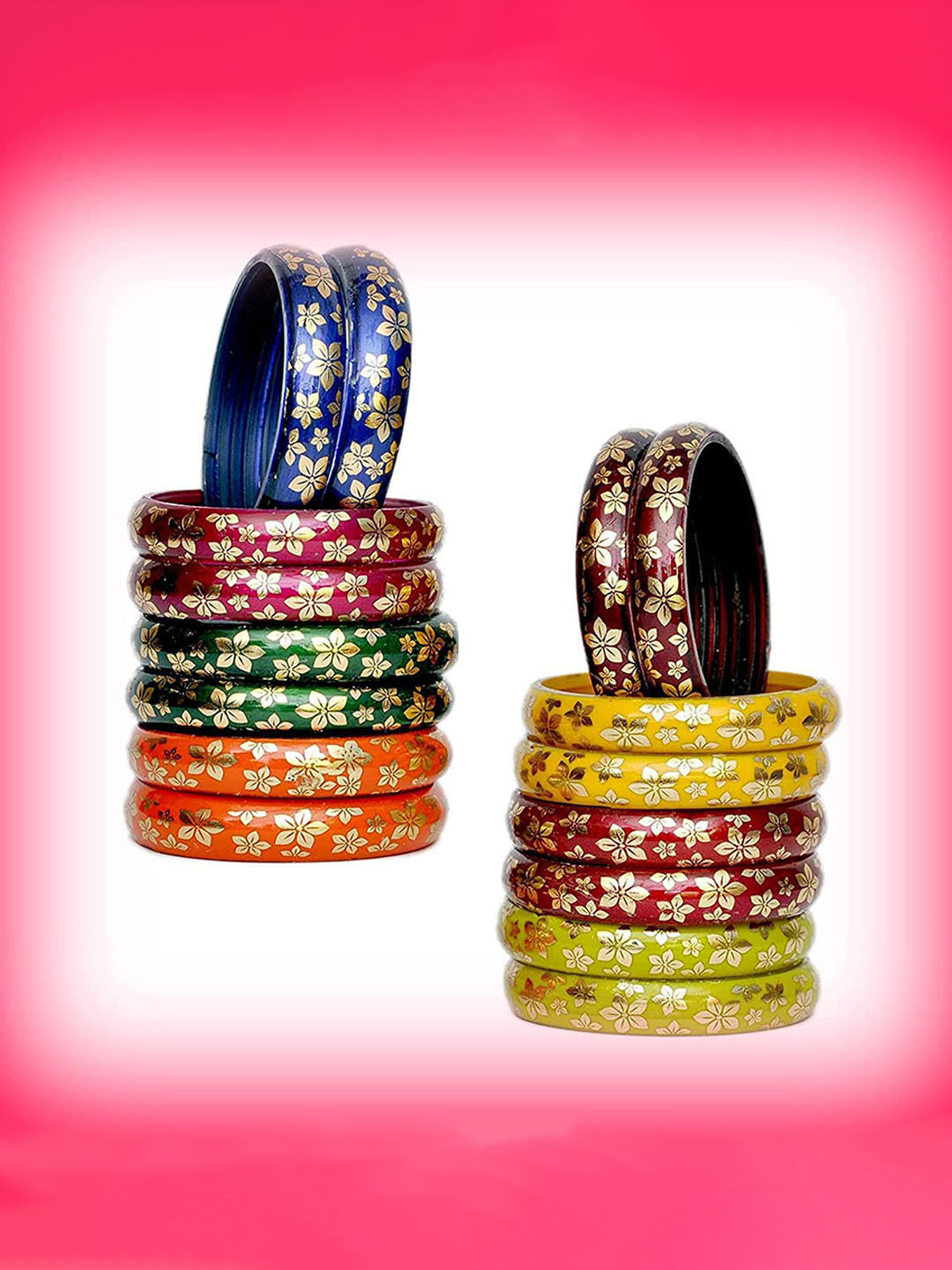 ZULKA Set 16 Women Glass Flower Printed Kada Bangles