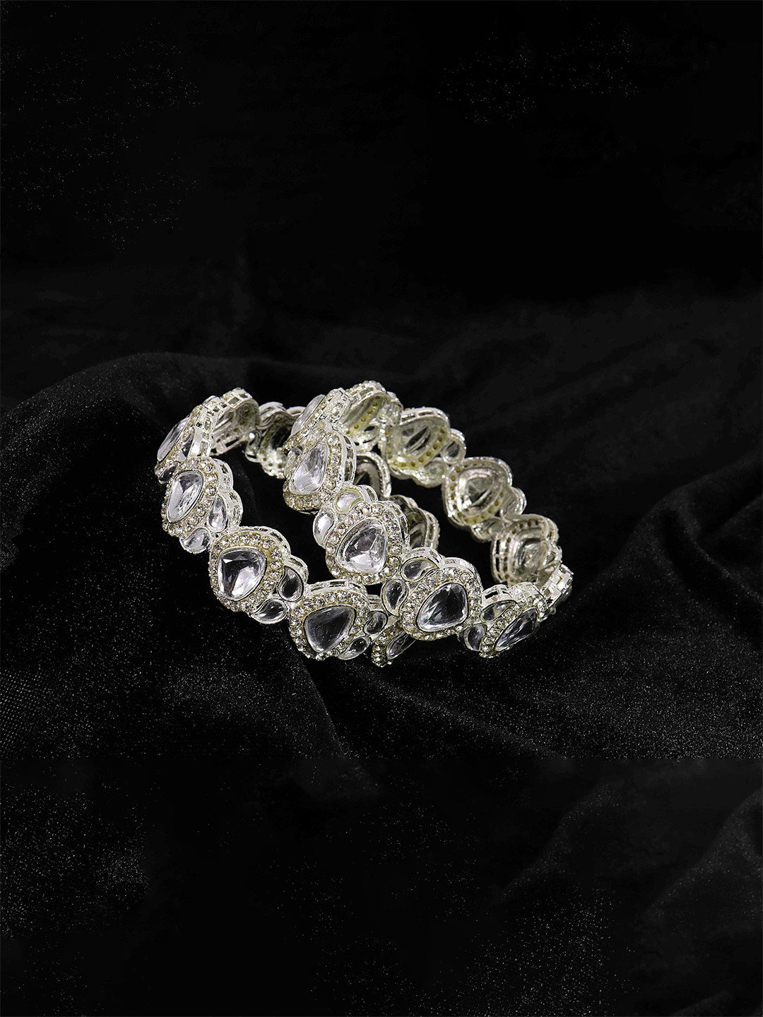 ZULKA Set Of 2 Alloy Base Metal Zircon Diamond & Kundan Mirror Bangles