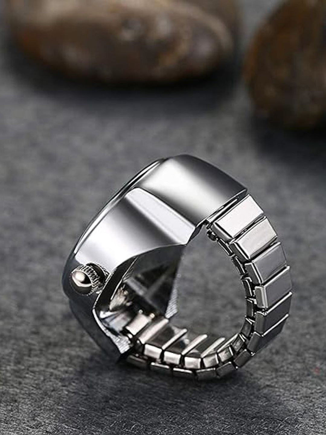 RHOSYN Unisex Silver-Plated Quartz Watch Ring