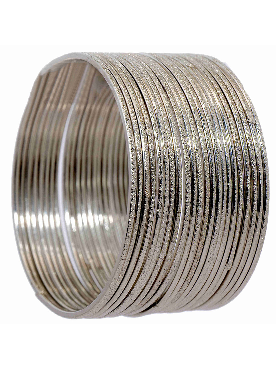 ZULKA Set OF 24 Silver Metal Alloy Base and Textured Finished Bangles