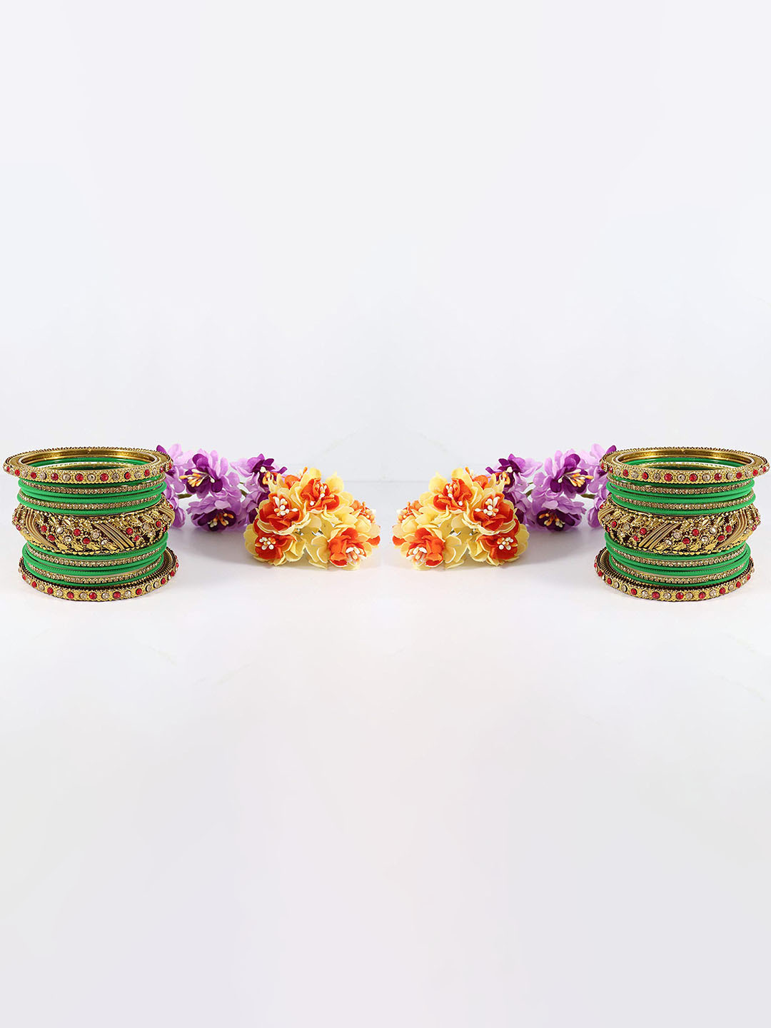 ZULKA Set of 30 Metal with Zircon Gemstone Studded Bangles
