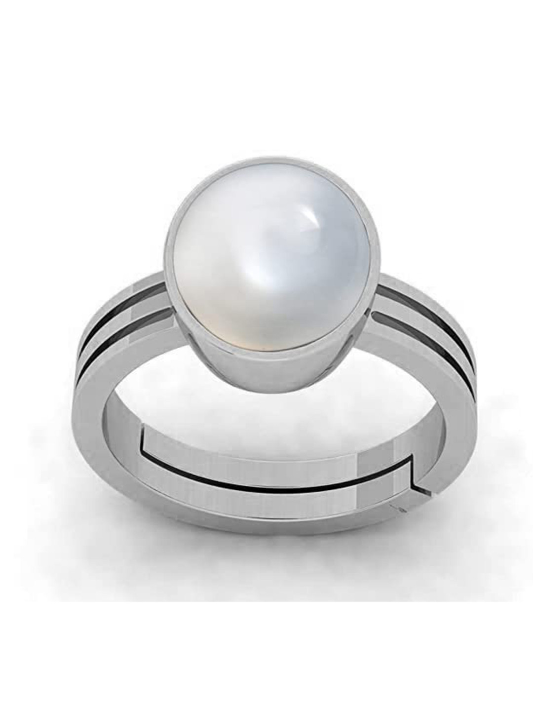 LMDPRAJAPATIS Unisex 12.25 Ratti / 11.50 Carat Natural Pearl Stone Silver Adjustable Ring For Men And Women