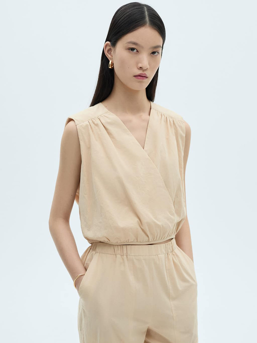 MANGO Gathered Details Pure Cotton Blouson Top