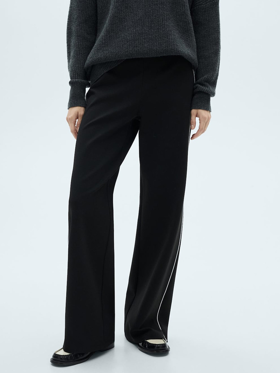 MANGO Women Contrast Tube Stripe Detail Straight Fit Trousers