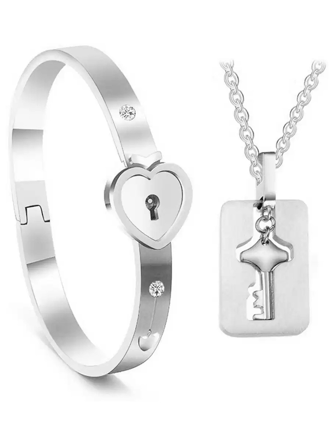 Lila Silver-Plated Lock & Key Jewellery Set