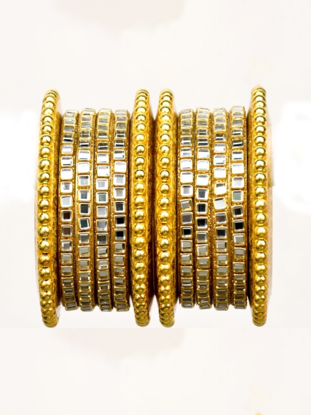 Align Set Of 2 Gold-Plated Crystal and Cubic Zirconia Stone Studded & Beaded Chuda Bangles