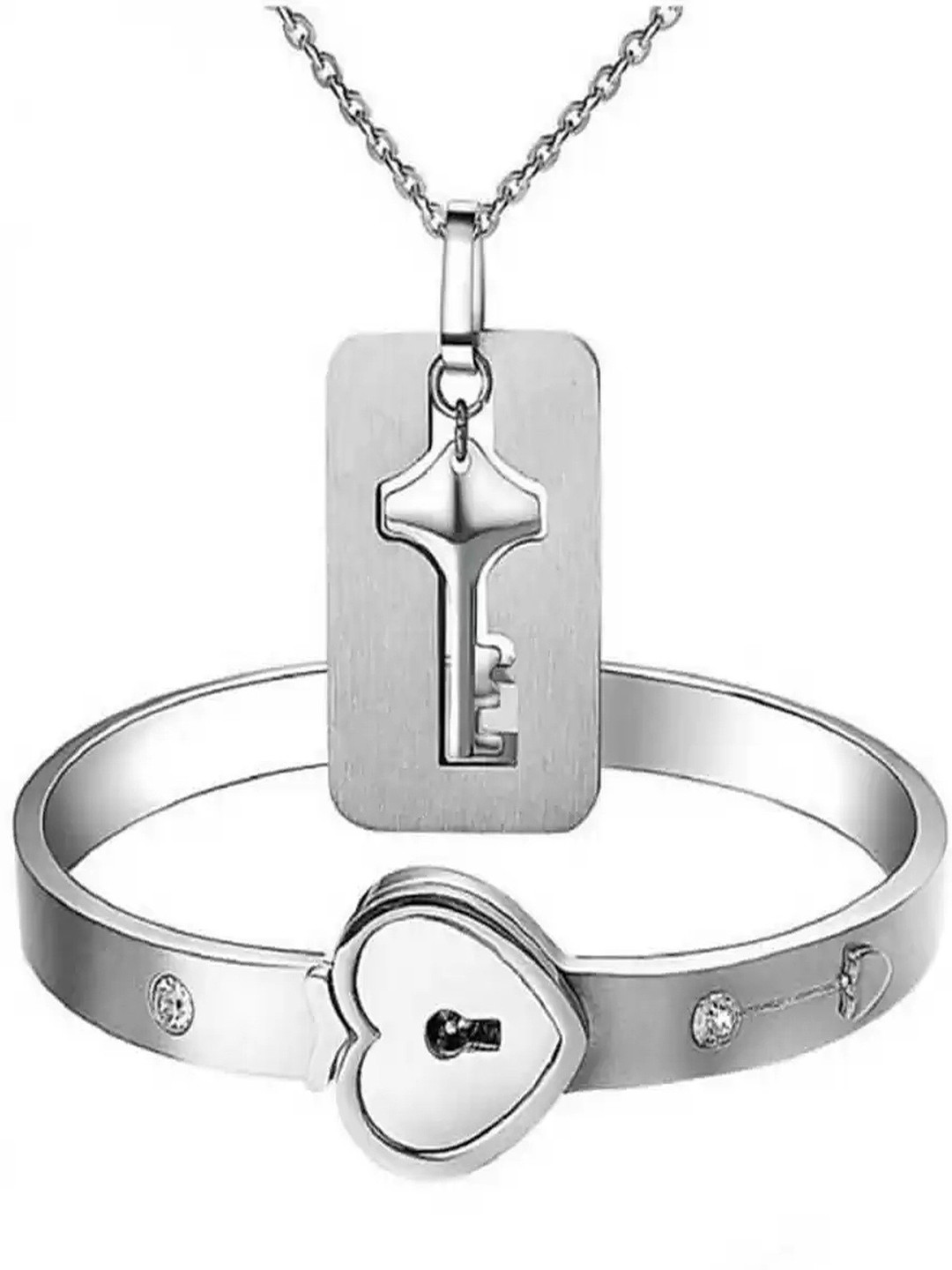Lila Silver-Plated Lock & Key Jewellery Set