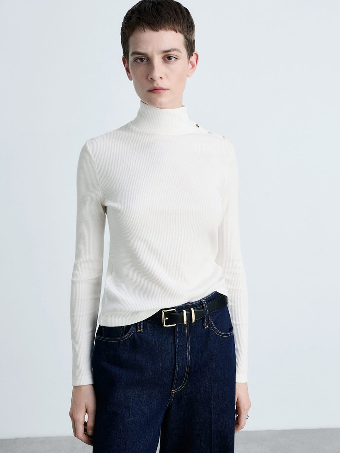 MANGO Ribbed High Neck Top