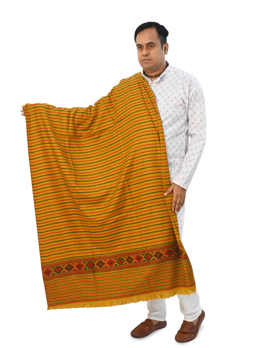 Vrinde Kullu Design Kashmiri Striped Printed Woollen Shawl