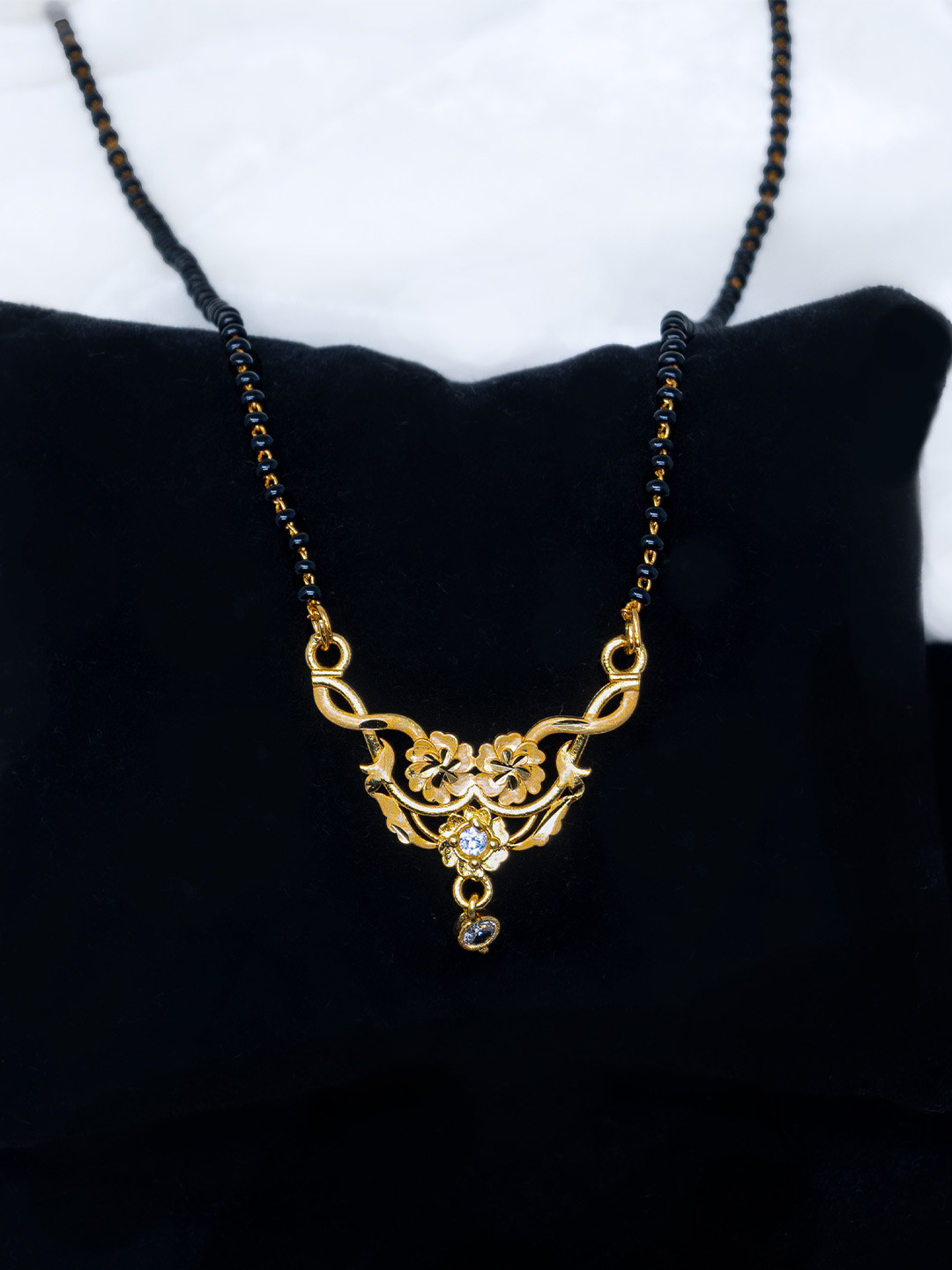 GOLD CASH Gold-Plated Stone Studded and Beaded Mangalsutra