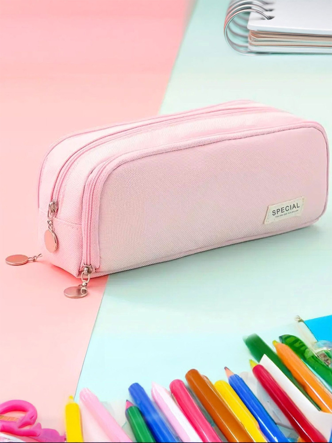Tinker Squad Large Capacity Pastel Pink Canvas Pencil Case Stationery Case