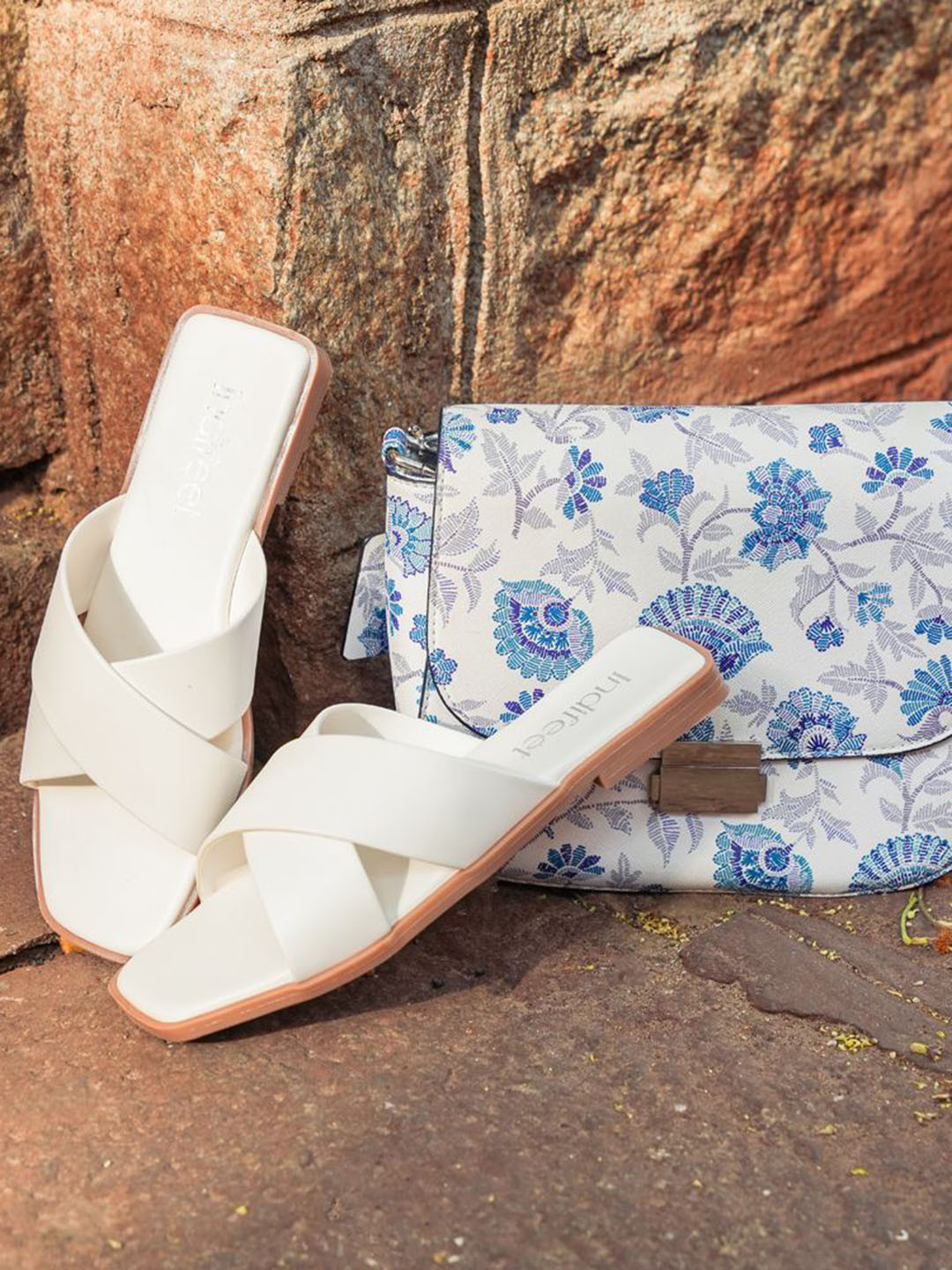 Indifeet Women Comfortable Cross Strap White Open Toe Flats