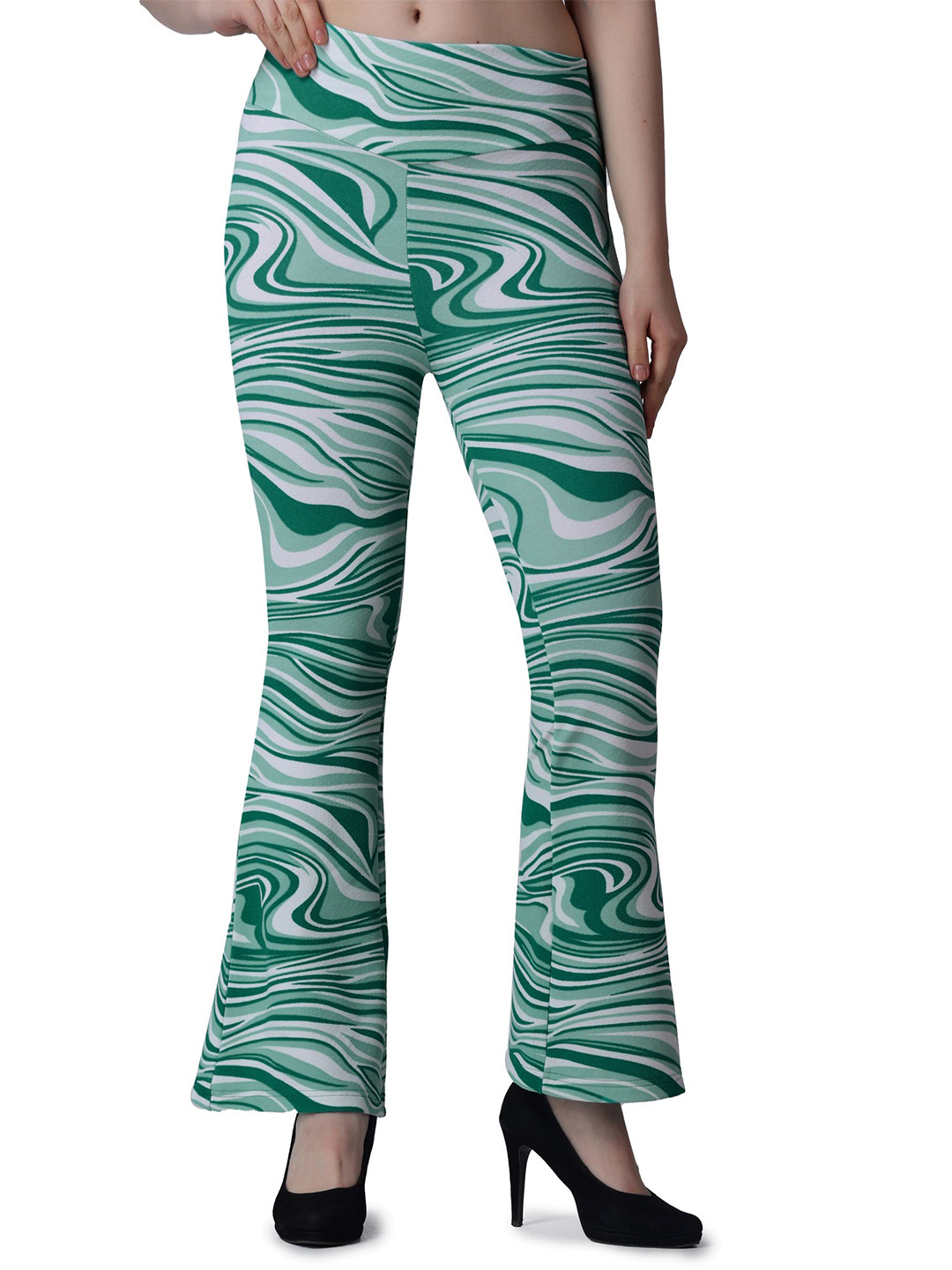 Popwings Women Marble Printed Smart High-Rise Easy Wash Trousers