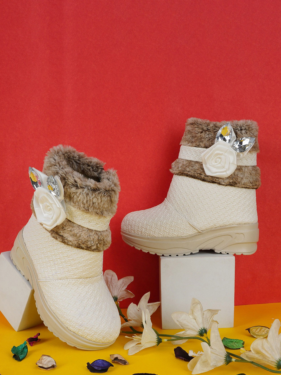 BAESD Girls Embellished Faux Fur Side Zip High Angel Winter Boots