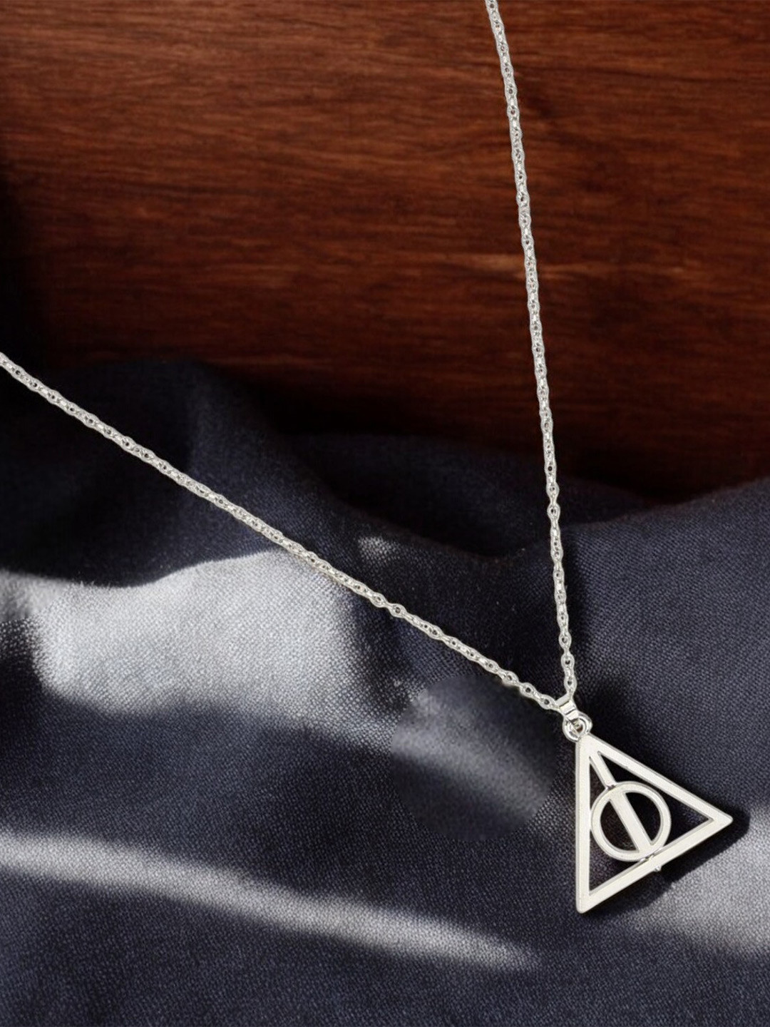 Mahi Unisex Rhodium-Plated Triangular Pendant With Chain