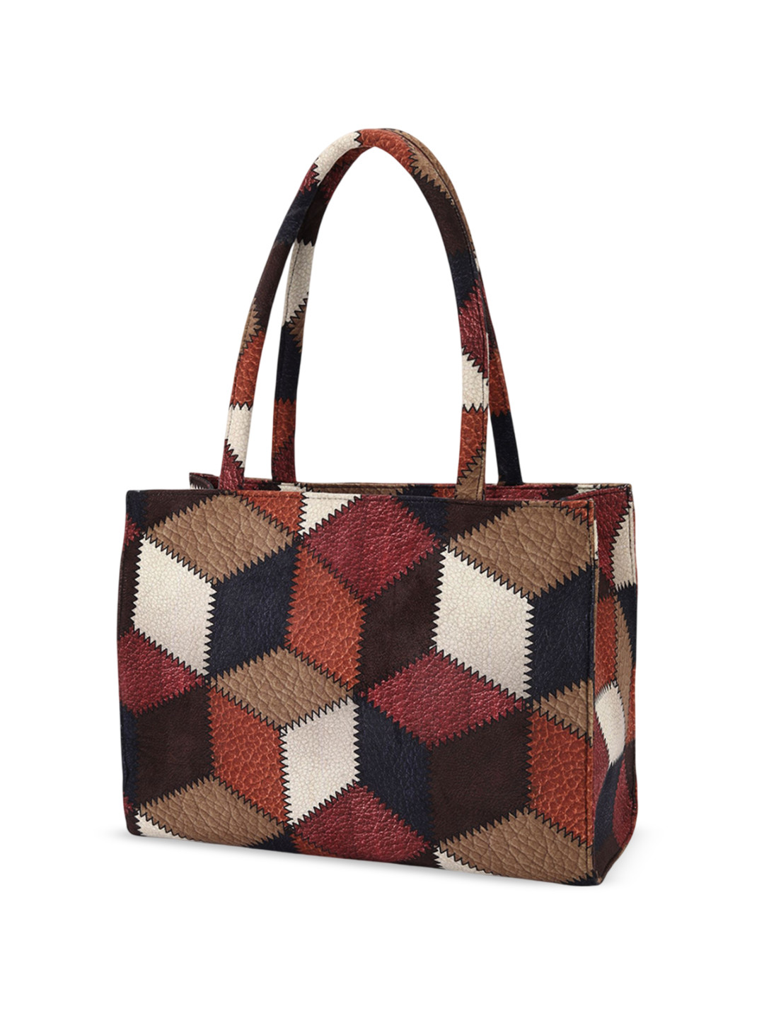 PEARLUXIS Checked Textured Structured Shoulder Bag with Tasselled