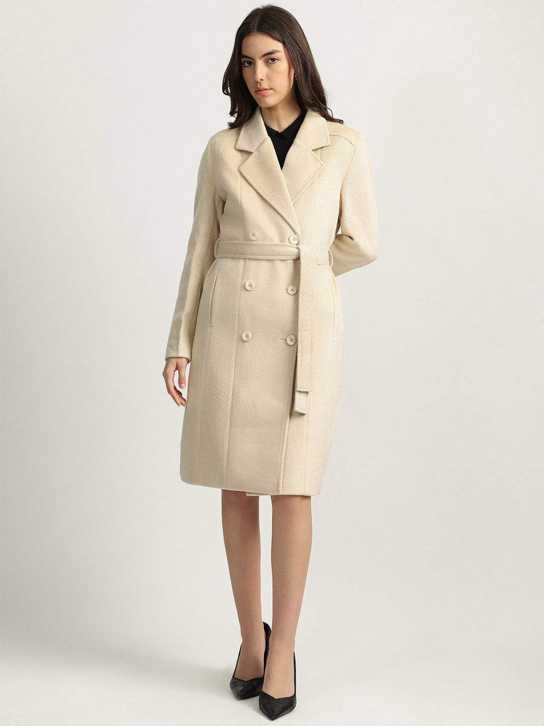 Iconic Notched Collar Full Sleeves Double Breasted Overcoat
