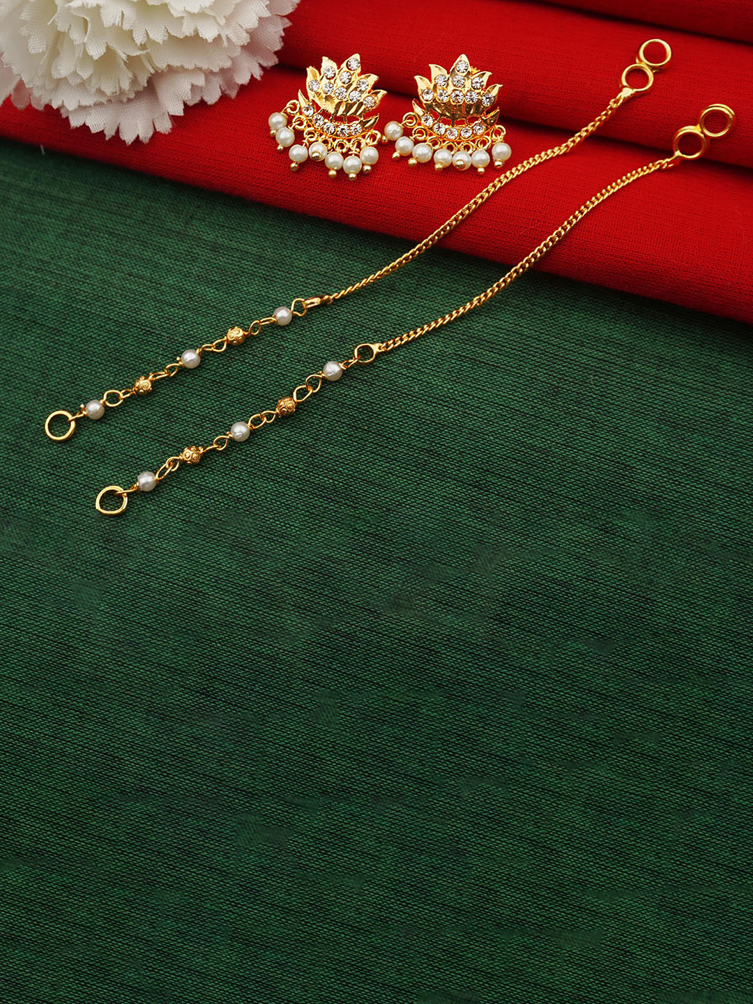 PINAAKA DARINI 1Gram Gold Floral Beaded Kaan Chain Matilu