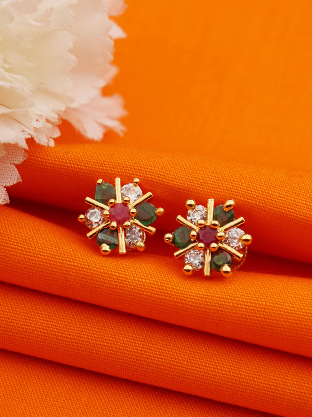 PINAAKA DARINI 1Gram Gold-Plated Circular American Diamond Studs