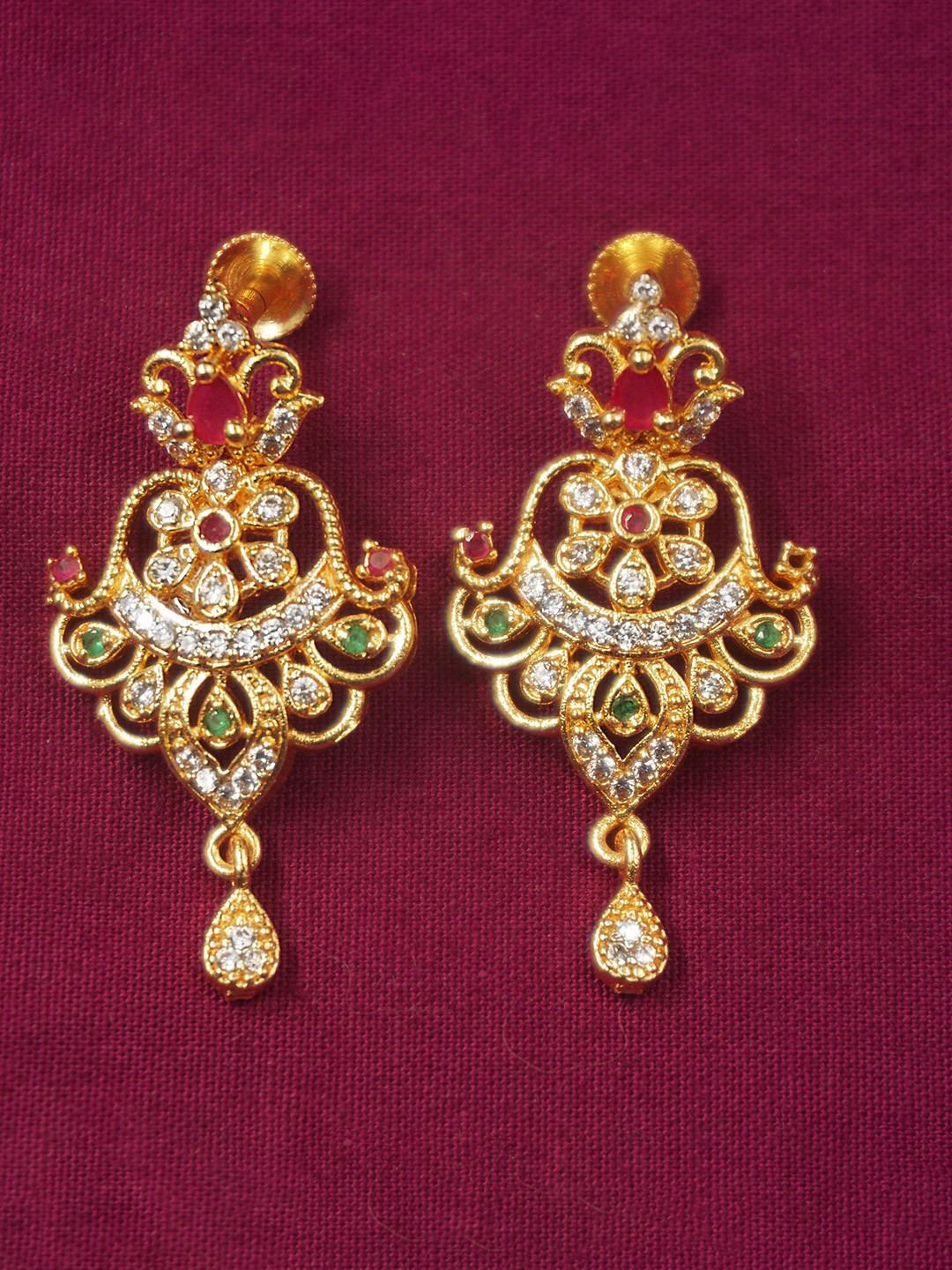 PINAAKA DARINI 1 Gm Gold Plated AD Studded Circular Drop Earrings