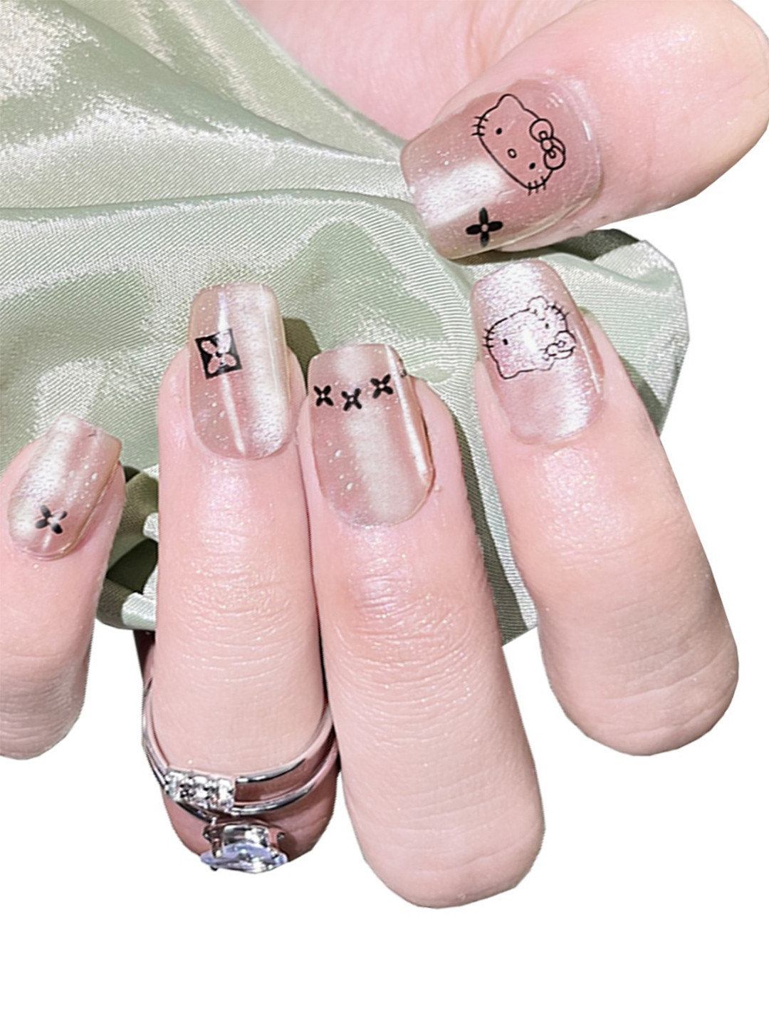 Secret Lives Set Of 24 Reusable Artificial Nails-Cats Eye & Hello Kitty Print Design