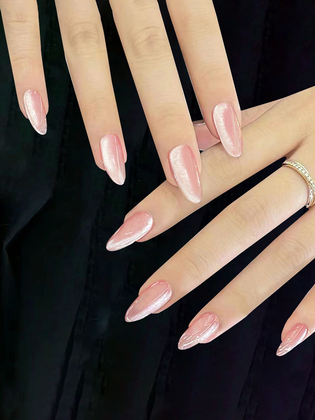 Secret Lives Set Of 24 Glossy Cats Eye Stiletto Shape Nails - Baby Pink