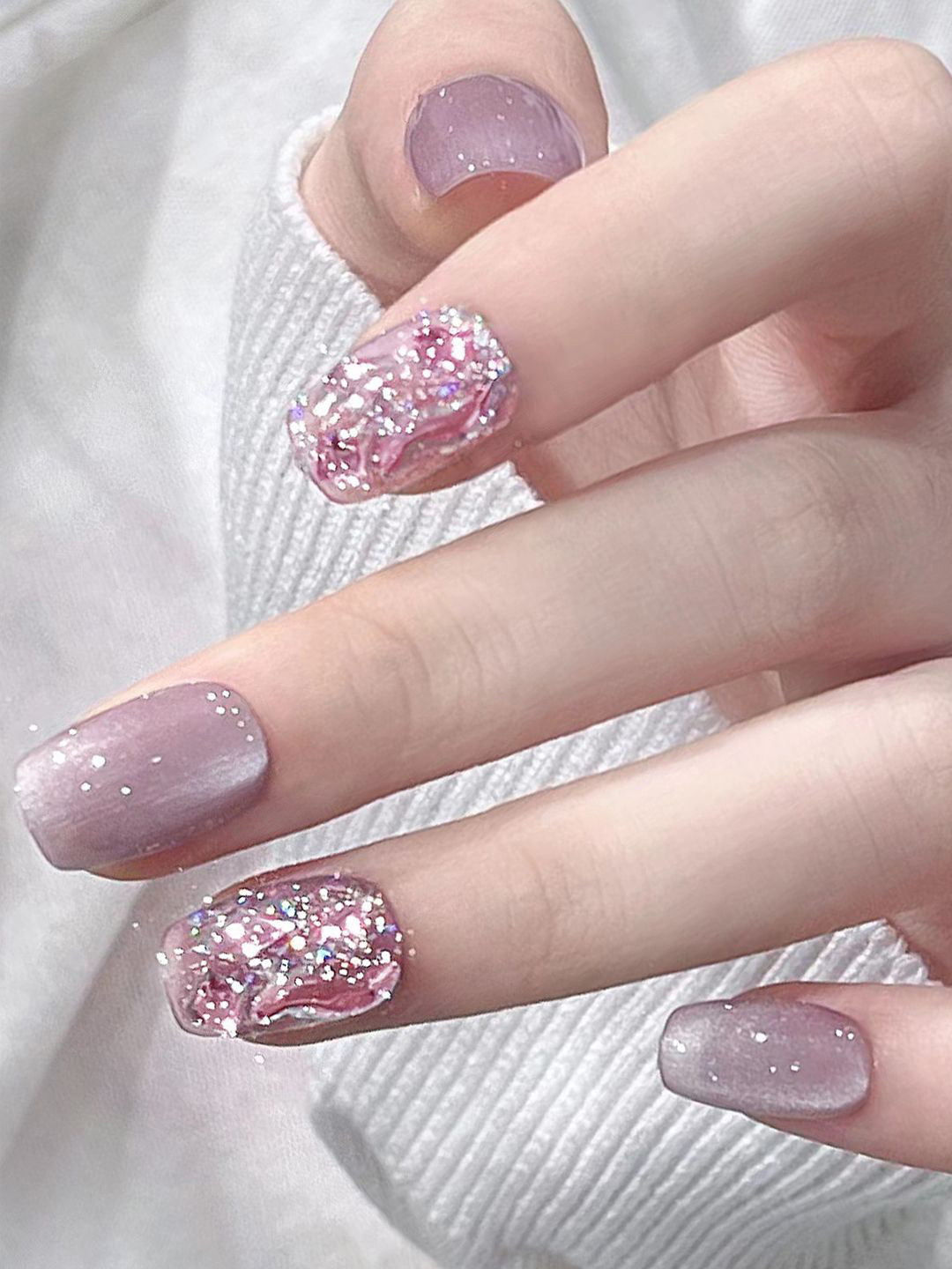 Secret Lives Set Of 24 Glossy Artificial Nails - Purple Royal Stone