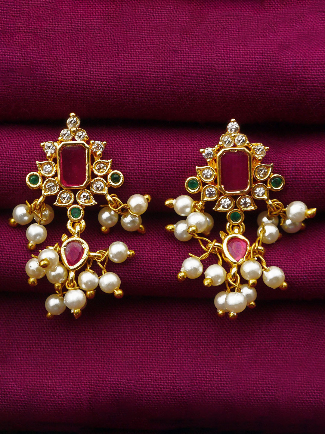 PINAAKA DARINI 1 Gm Gold Plated Circular Drop Earrings