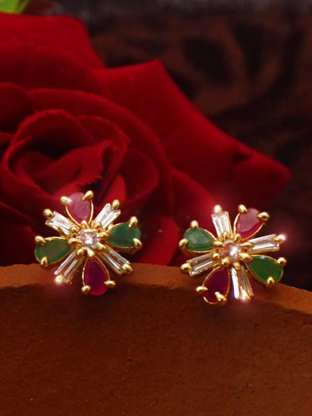 PINAAKA DARINI Gold Plated CZ Studded Circular Studs