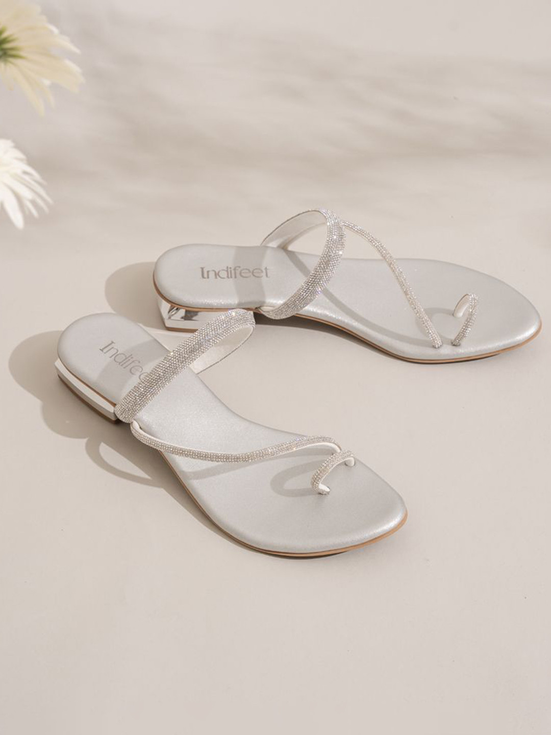 Indifeet Women Embellished Ethnic and Traditional Toe Ring Silver Block Heel Sandals