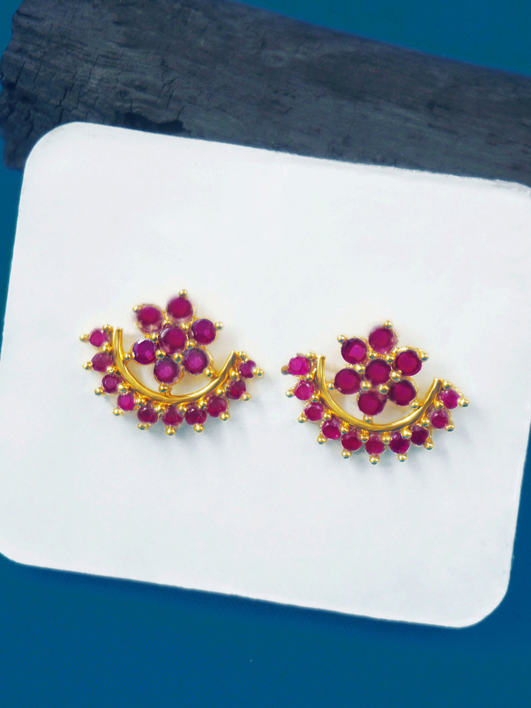 PINAAKA DARINI 1Gram Gold-Plated Floral Artificial Stone Studded Drop Earrings