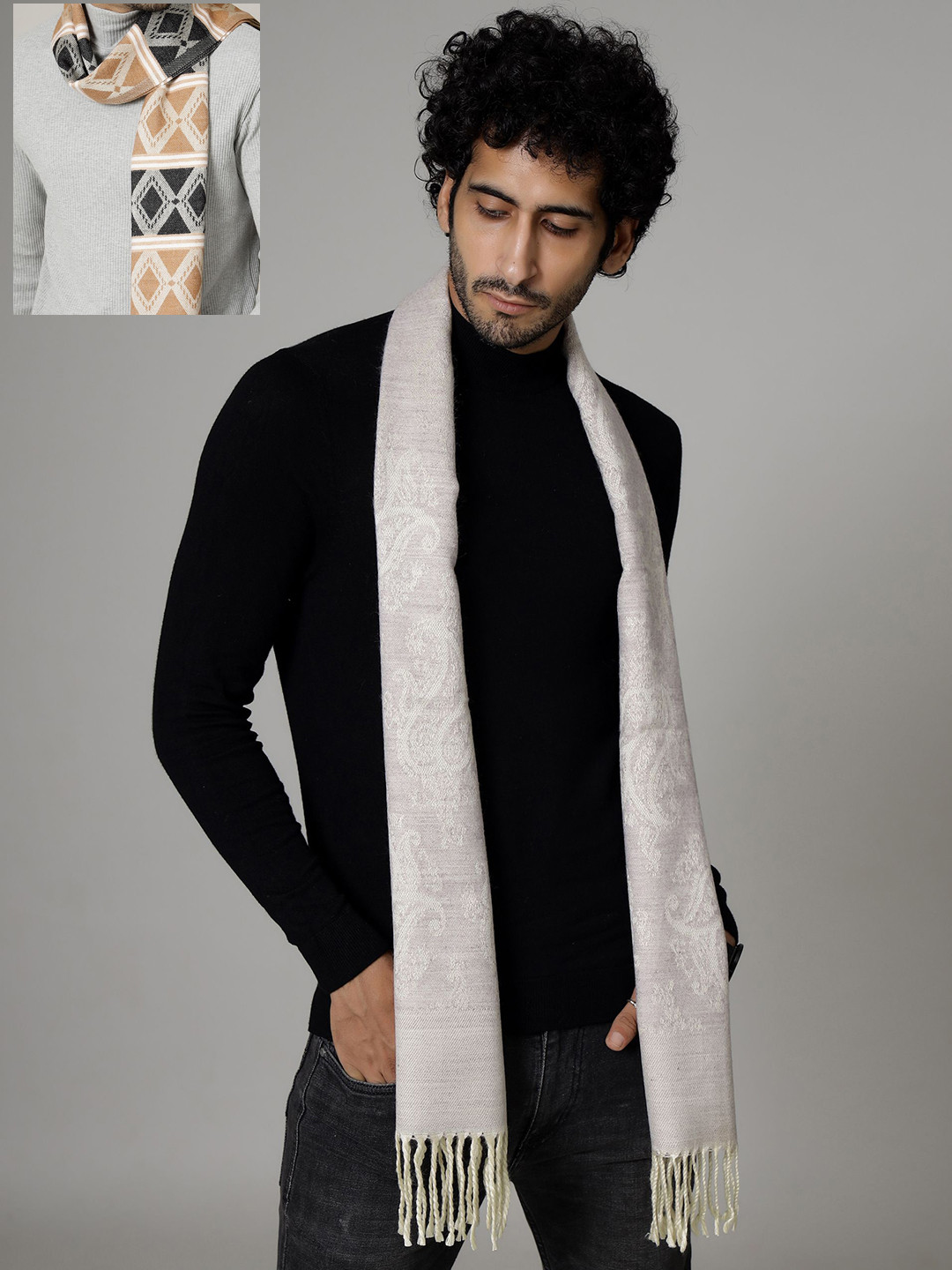 HANDICRAFT PALACE Men Patterned Merino Wool Mufflers