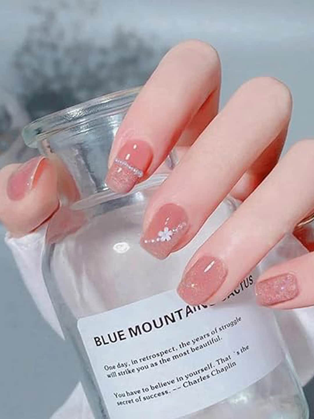 Secret Lives 24-Pcs Cats Eye Translucent with 3D Pearls Artificial Nails - Pink