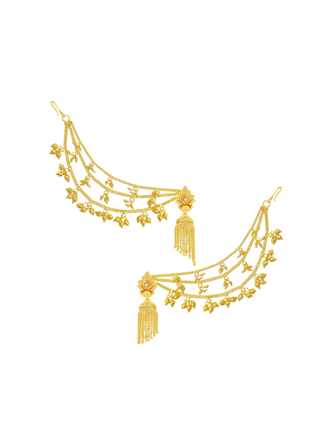 PINAAKA DARINI 1Gram Gold-Plated Circular Beaded Drop Earrings With Hair Chains