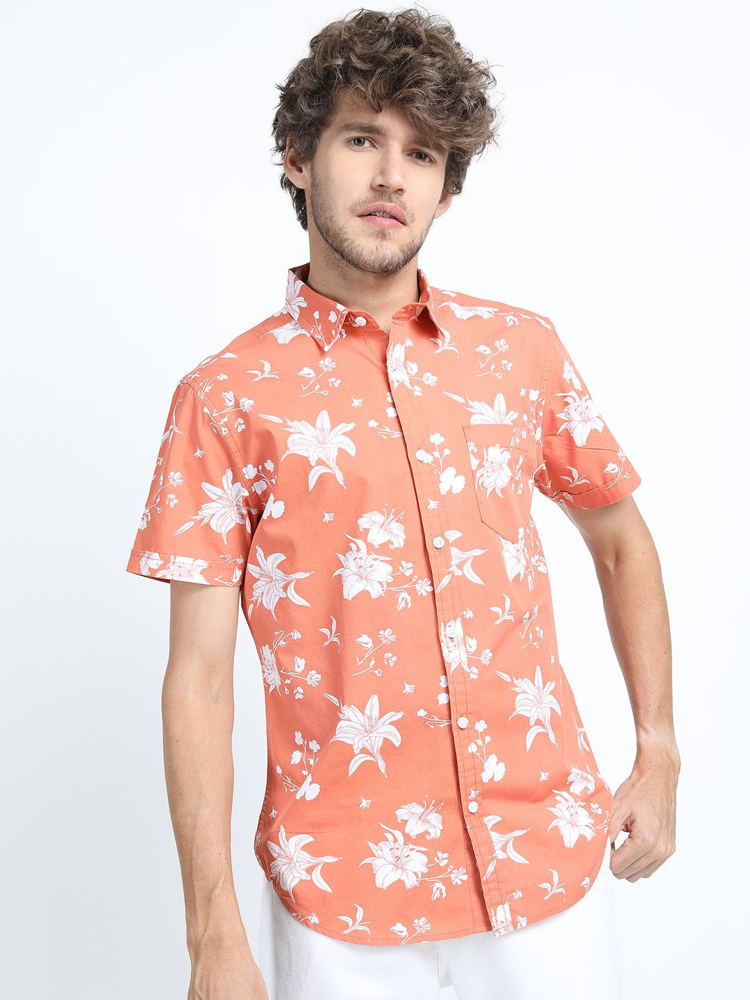LOCOMOTIVE Men Premiums Coral Printed Casual Slim Fit Shirt