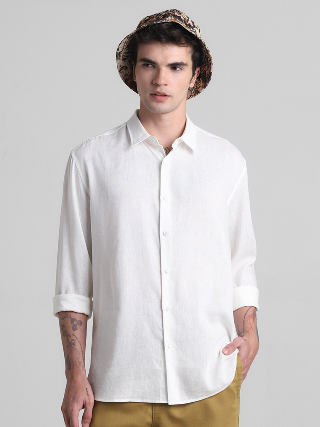 Jack & Jones Spread Collar Casual Pure Cotton Shirt