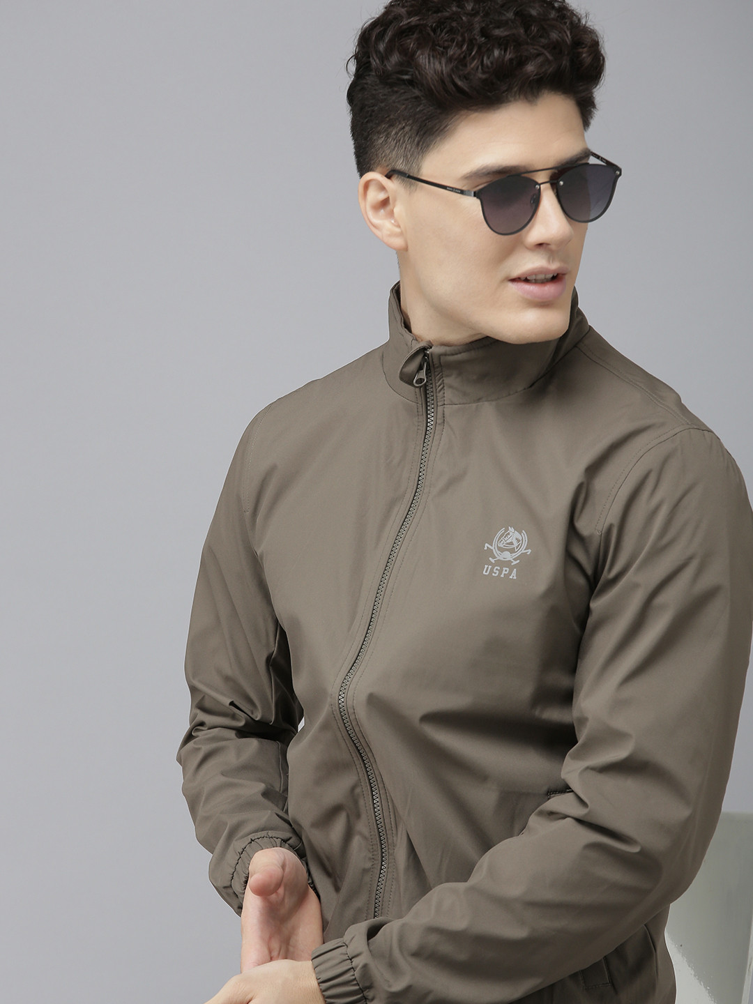 U S Polo Assn Men Olive Green Brand Logo Printed Bomber Jacket